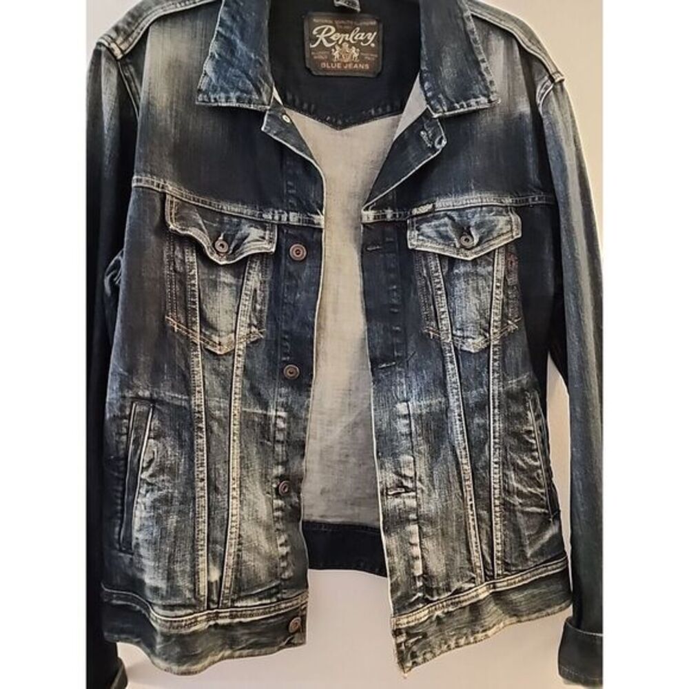 Vintage replay wv830 denim womens jacket Distressed sz Large Made In Italy Asolo - Picture 2 of 15